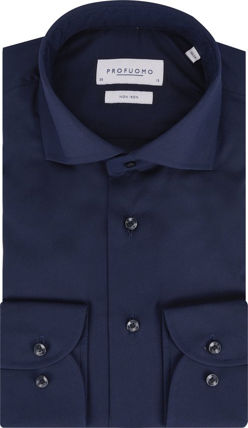 Profuomo - Twill Overhemd Extra Lange Mouwen Navy - Heren - Maat 44 - Slim-fit