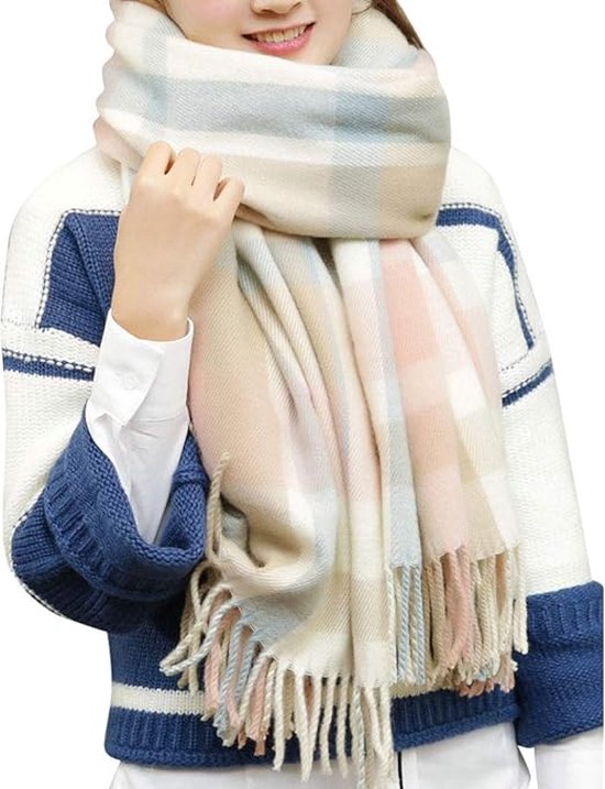 Dames geruit oversized kasjmier sjaal lange zachte wraps dames geruit oversized sjaal lange sjaal voor herfst en winter, Beige roze.
