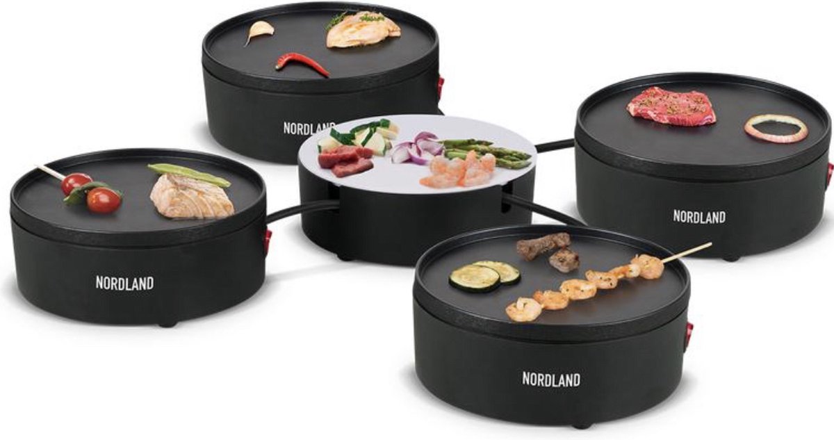 ipow Set van 4 Raclette-apparaten met antiaanbaklaag, individuele