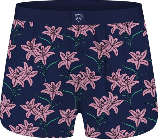 A-dam Flowers - Boxershort - Katoen - Onderbroek - Ondergoed - Heren - Donker Blauw - M