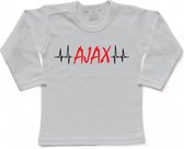 Amsterdam Kinder t-shirt Lange Mouw | "AJAX hartslag | Verjaardagkado | verjaardag kado | grappig | jarig | Amsterdam | AJAX | cadeau | Cadeau | Wit/zwart/rood/zwart | Maat 56