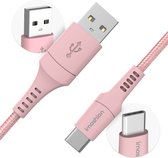 Câble iMoshion USB C vers USB A - 2 mètres - Chargeur rapide et synchronisation des données - Câble de charge pour Samsung, iPhone 15 et iPad - Matériau tressé robuste - Rose
