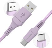 iMoshion USB C vers USB A - 1 mètre - Chargeur rapide - Câble de charge pour Samsung, iPhone 15 & iPad, entre autres - Matériau tressé robuste - Lilas