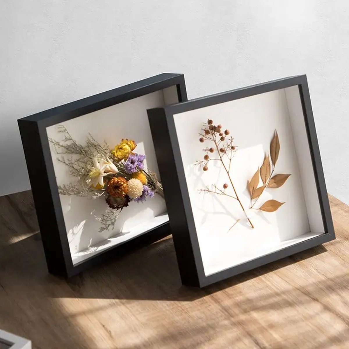 JZYSS Fotolijsten Shadow Box Frames Boeket Display Bloem Case Diepte 3 cm Houten fotolijst voor weergave driedimensionale Gift Photo Frame (kleur: zwart frame, maat: 20 x 20 cm