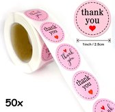 Sluitsticker - Sluitzegel - Thank you Roze | Bedankt | Zakelijk - Trouwerij - Envelop | Zwart - Pink | Thank you - stickers | Envelop stickers | Cadeau - Gift - Cadeauzakje - Traktatie - | Creativiteit | 50 stuks - 2,5 cm