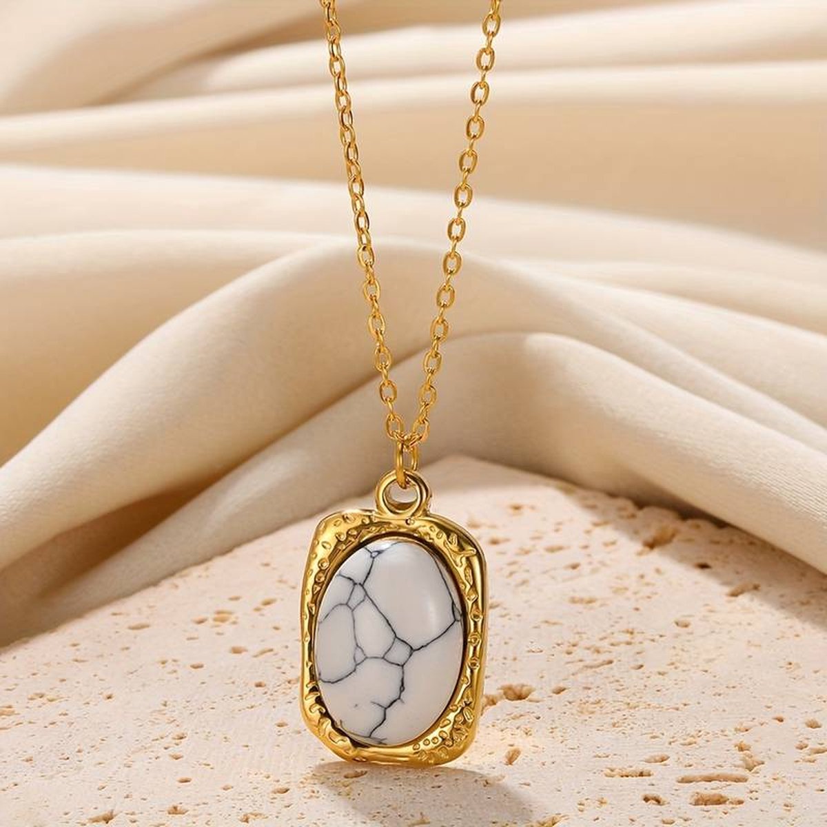 18K Gold Plated 'White Marble' Pendant Necklace