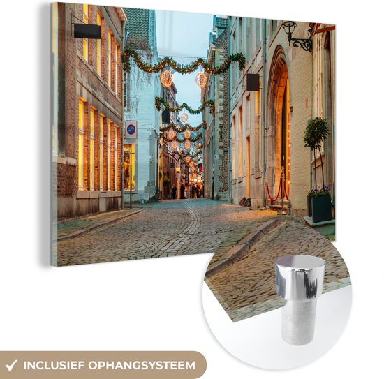 MuchoWow® Glasschilderij 60x40 cm - Schilderij acrylglas - Kerst - Maastricht - Nederlands - Foto op glas - Schilderijen