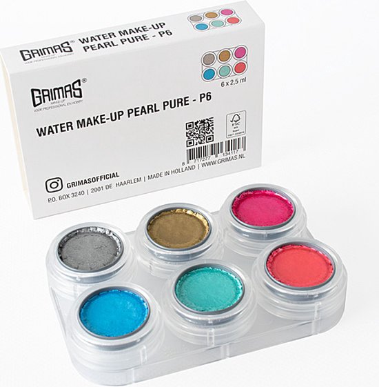Grimas - Water make-up - Palet P - Parelmoer - 6x2,5ml