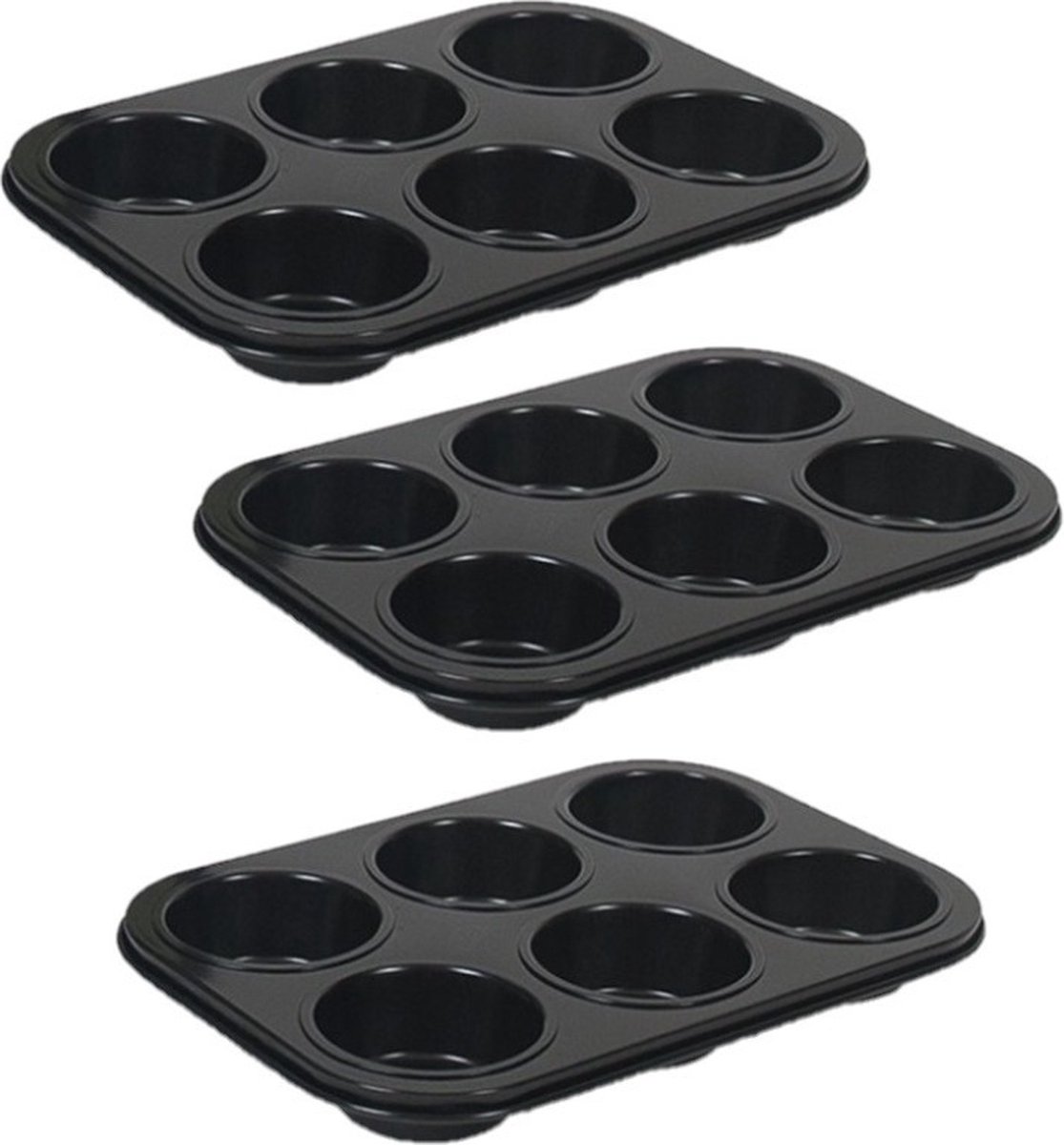 Set van 3x stuks muffin bakvorm/bakblik rechthoek 27 x 19 x 3 cm zwart voor 18 stuks- Springvormen