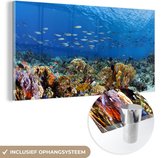 MuchoWow® Glasschilderij 120x60 cm - Schilderij acrylglas - Koraal in licht water - Foto op glas - Schilderijen
