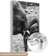 MuchoWow® Peinture sur verre 40x60 cm - Peinture acrylique sur verre - Éléphant - Animaux - Nature - Zwart et blanc - Photo sur verre - Peintures