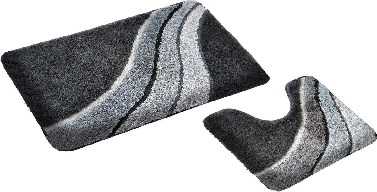 Badmat set | grijs | kiel | met uitsparing | 2-delig | antislip | WC-mat 50 x 45 cm | badmat 50 x 90 cm | badmat | badkamer | badkamer