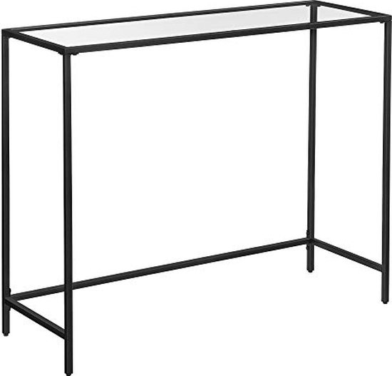 Table console moderne en verre trempé, structure en métal, pieds réglables