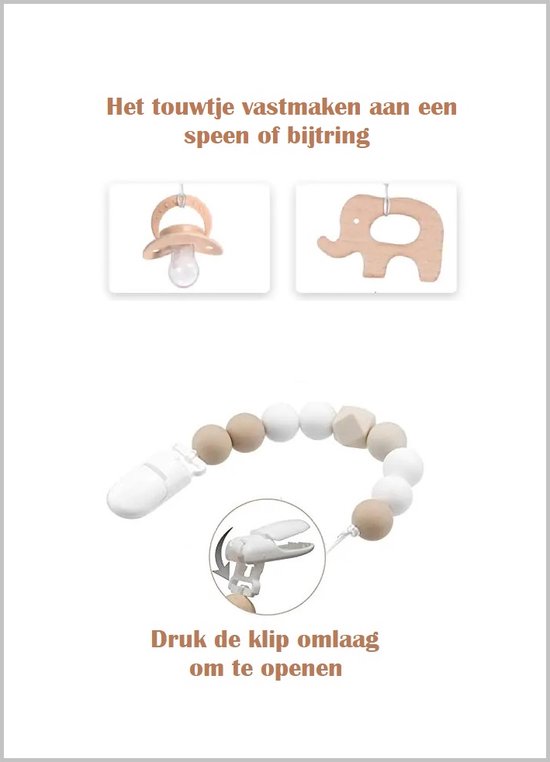 2 Stuks - Speenkoord Baby - Siliconen Kralen - Beige, Taupe, Luipaard Print van Merkloos — afbeelding 2