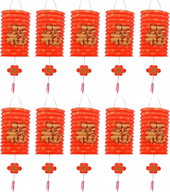 Chinese gelukslampion - 10x - crepe papier - 20 cm - Aziatisch thema - rood