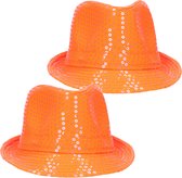 Verkleed hoedje Koningsdag/Nederland sport - 2x - oranje - volwassenen - met pailletten glitters