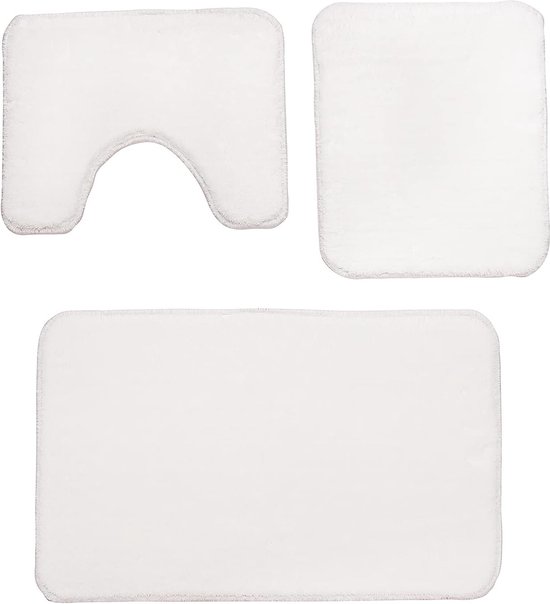 Badmatset, 3-delig, badkamertapijt, antislip, machinewasbaar 80 x 50 cm, badmat + 50 x 40 wc-mat, absorberend, wc-tapijt (wit)