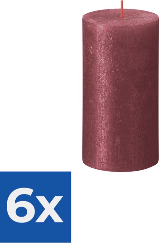 Bolsius Stompkaars Shimmer Red - 13 cm / Ø7 cm - Voordeelverpakking 6 stuks