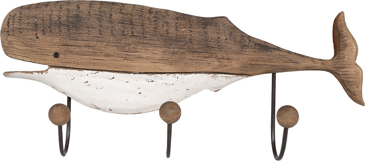 Wandkapstok 3 Haken Walvis 53x10x23 cm Bruin Wit Hout