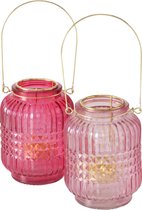 Boltze Home Windlicht 'Sarena' glas/metaal dia.9cmx13cm 2 assorti kleuren roze