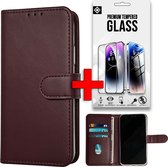 Casemania Hoesje Geschikt voor Samsung Galaxy S23 FE Bordeaux & Glazen Screenprotector - Portemonnee Book Case