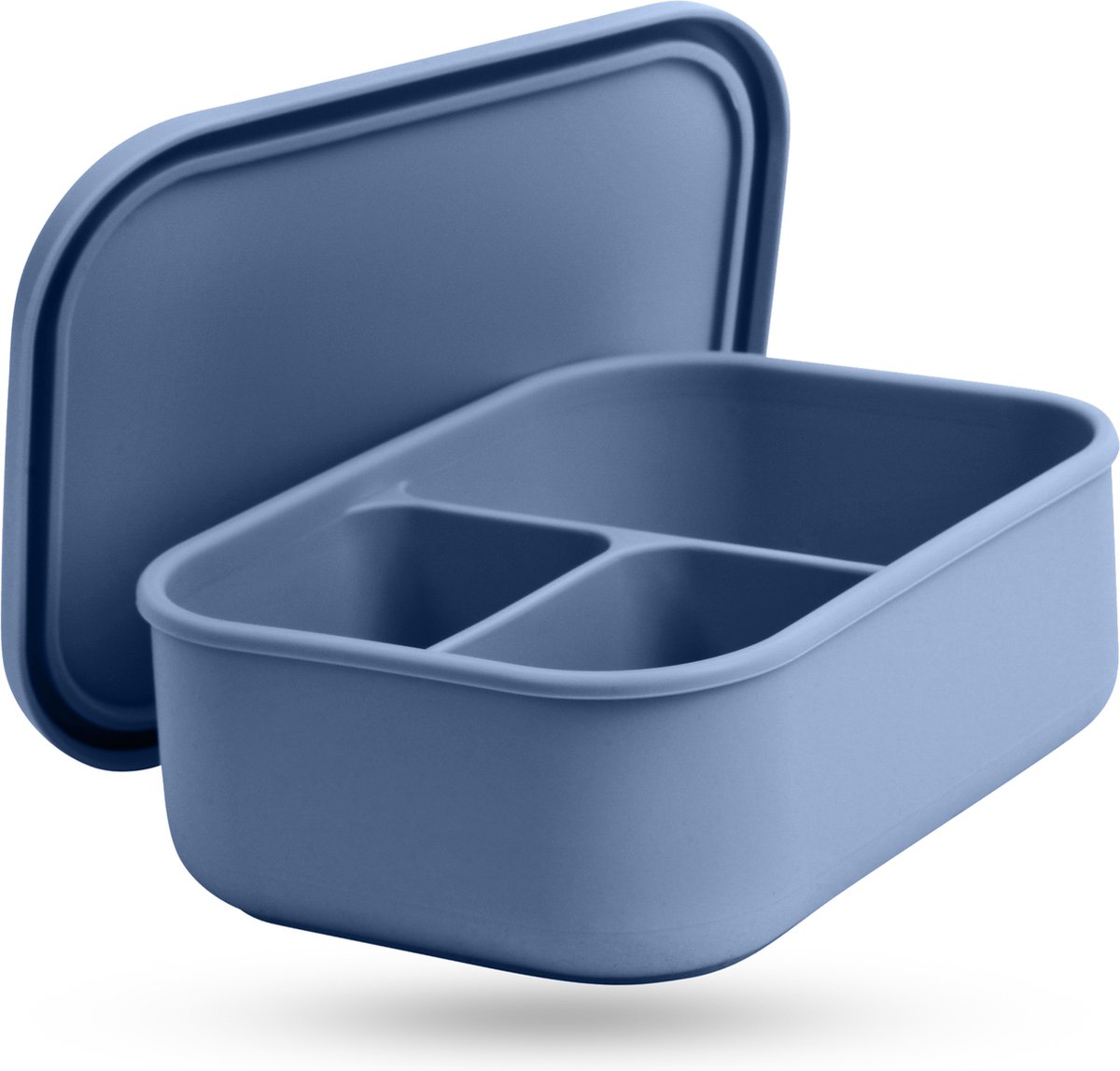 Tinodés Lunchbox met 3 Compartimenten - Navy Blauw - Meal Prep Bakjes - Lunchbox voor Volwassenen en Kinderen - Siliconen Broodtrommel - Met Vakjes - 800 ml