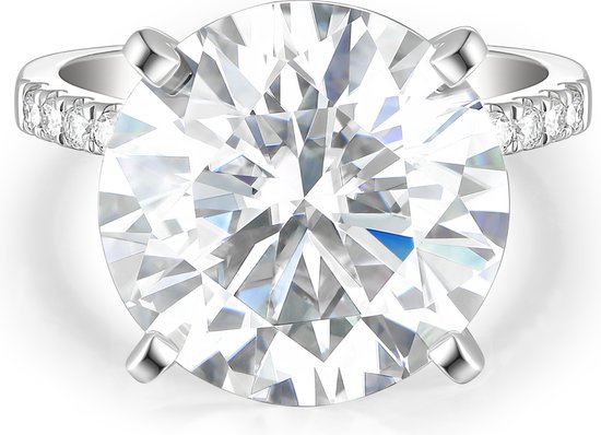 Finesse - Bague de fiançailles moissanite en or blanc 14 carats avec pierres latérales - 7 carats