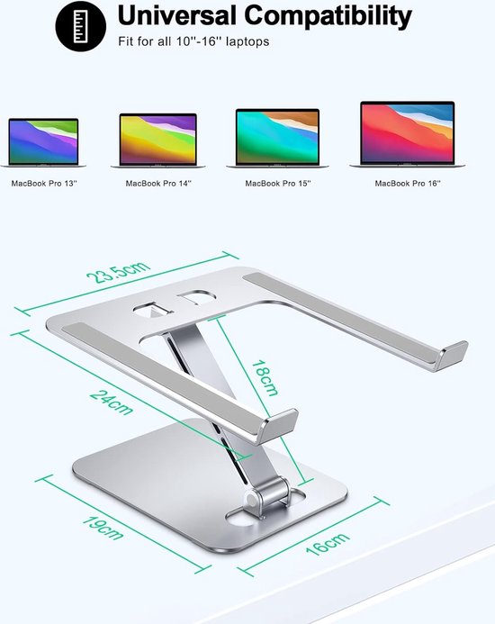 VVGAOGES Laptop Stand, Aluminum, Height Adjustable, Ventilated Notebook Stand, Foldable Portable Laptop Stand, for All 10-15.6 Inch Laptops and Tablets (Silver