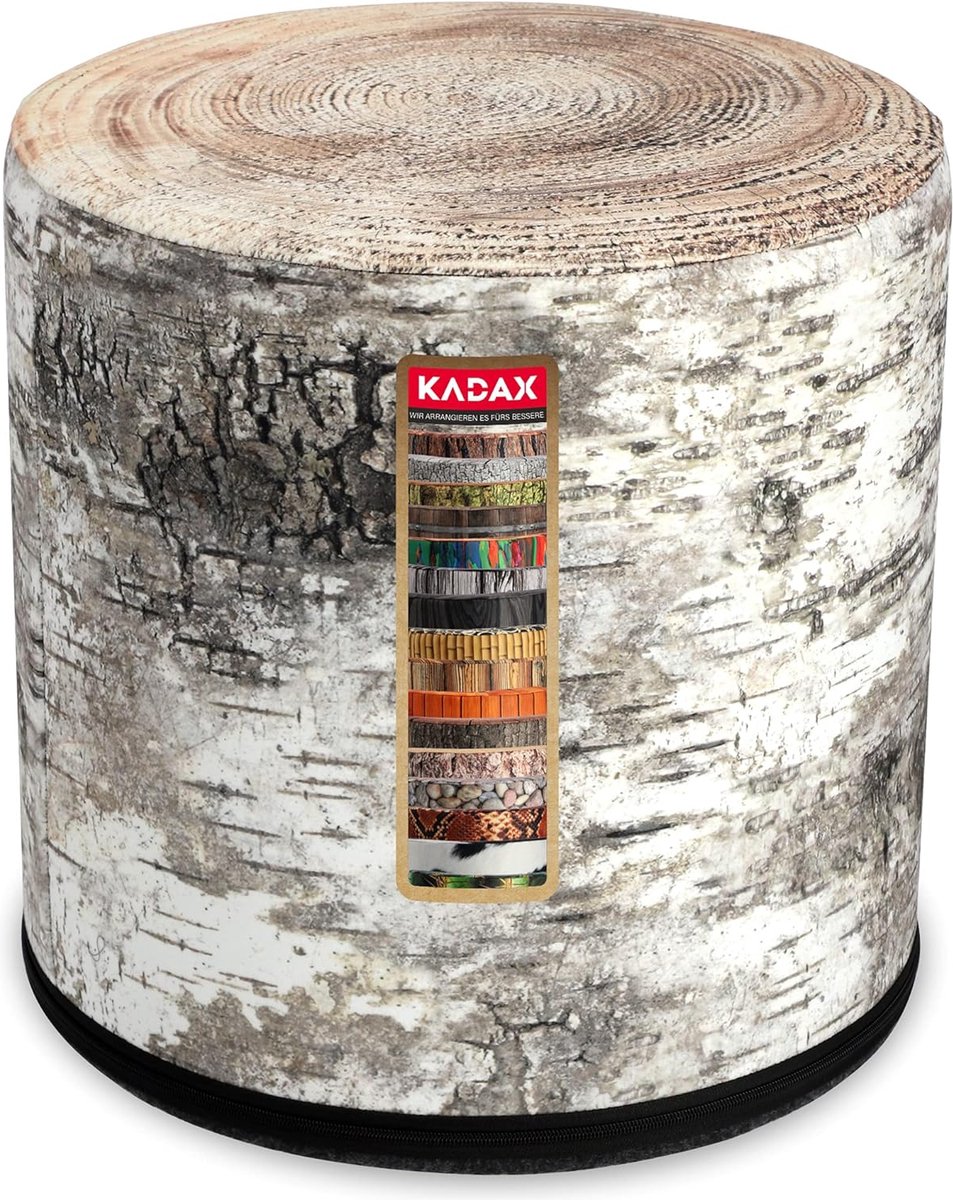 KADAX Zitpoef, Poef, ronde poef, Ø 40.5x41 cm - houtlook, poef met wasbare overtrek, zitzak, vloerkussen, decoratieve kruk, voetenbank, zitkussen, stoffen kruk - Berk