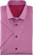 OLYMP 24/7 Level 5 body fit overhemd - korte mouw - tricot - fuchsia dessin - Strijkvriendelijk - Boordmaat: 41