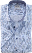 OLYMP Level 5 body fit overhemd - korte mouw - popeline - bleu dessin - Strijkvriendelijk - Boordmaat: 38