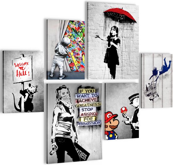 Banksy - 90 x 80 cm - Meteen ophangen - muurdecoratie - wanddecoratie - muurdecoratie woonkamer - wanddecoratie woonkamer - muurdecoratie canvas - canvas schilderijen woonkamer - canvas schilderijen slaapkamer - muurdecoratie
