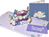 Cartes popup Popcards - Félicitations d'anniversaire Happy anniversaire Papillons Fleurs Anniversaire Carte d'anniversaire carte pop-up Carte de vœux 3D