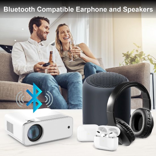 Mini Beamer - Streamen vanaf je telefoon - Wifi - Input tot 1080P Full HD - Bluetooth Audio - Projector - Mini Projector - HDMI - USB - Wit - Smartphone - Draagbaar - Ingebouwde speaker