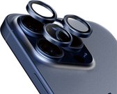 PanzerGlass Optical Hoop Rings Geschikt voor Apple iPhone 15 Pro / 15 Pro Max - Camera Lens Protector Glas - Schokbestendig - Krasbestendig - met Applicator - Titanium Blauw