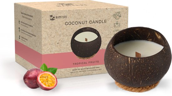 Namture Kokosnoot Kaars – Tropical Fruit Geur - 50 Branduren - Vier Geuren - 300 ml Kokosnoot Wax – Duurzaam Cadeau