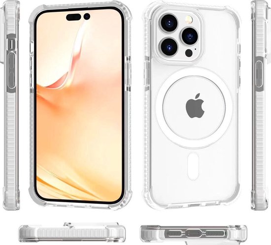 Coque arrière magnétique anti-choc de qualité Premium - Chargement sans fil - Convient pour Apple iPhone 15 Pro - Wit