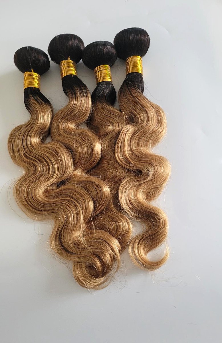 Braziliaanse Remy weave - 18 inch golf human hair extensions - kleur1b/27 blonde - bundel 1 stuk- bundel menselijke haren