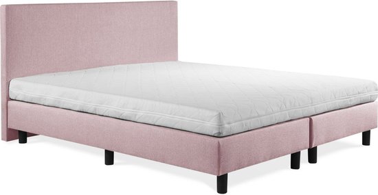 Boxspring Sofia luxe Roze 80x190 incl. wit matras, hoofdbord glad uitgevoerd.