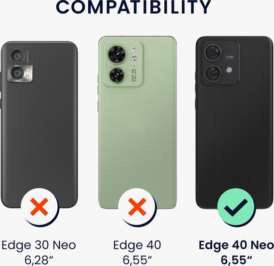 Drie telefoonhoesjes: zwart voor Edge 30 Neo, lichtgroen voor Edge 40, zwart voor Edge 40 Neo.