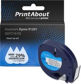 PrintAbout huismerk Tape 91201 (S0721610) Zwart op wit (12 mm) geschikt voor Dymo