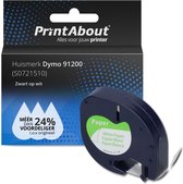 PrintAbout huismerk Tape 91200 (S0721510) Zwart op wit (12 mm) geschikt voor Dymo