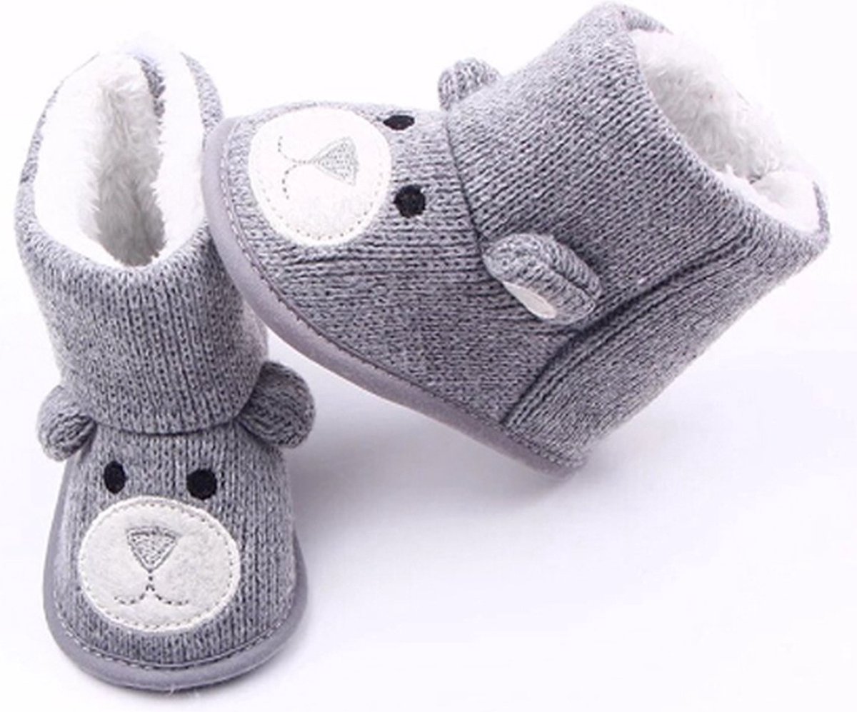 Warme baby laarsjes Schoentjes, Babyschoenen grijs wit. Zachte voering. 0-6 maanden