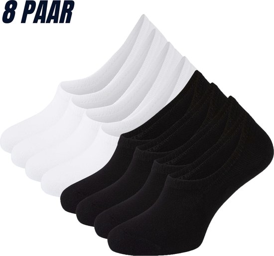 8 paar zwarte en witte invisible sokken, voordeel verpakking.