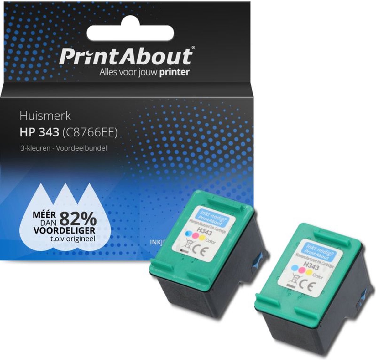 PrintAbout - Inktcartridge / Alternatief voor de HP C8766EE (nr 343) / 3 Kleuren