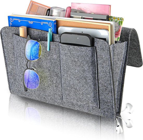 Foto: Bedplank organizer opbergzak organizertas opbergtas anti slip caddy bedside opknoping opslag organisator multifunctionele bed pockets voor boek ipad mobiele telefoons 41x20cm grijs mix