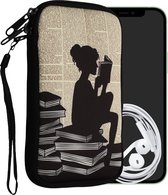 kwmobile hoesje voor smartphones L - 6,5" - hoes van Neopreen - Meisje met boeken design - zwart / beige - binnenmaat 16,5 x 8,9 cm