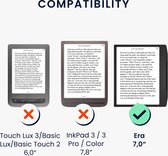 kwmobile flip cover geschikt voor Pocketbook Era - Hoes met handgreep en voorvak voor e-reader - Book case in poederroze / wit / zwart - Magnolia design