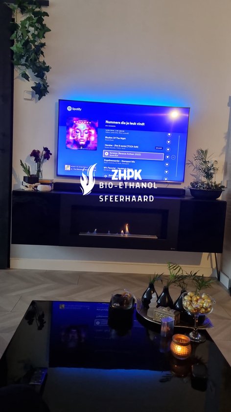 ZHPK TV meubel - tv meubel zwart - tv meubel bio ethanol sfeerhaard - niet elektrisch - ZHPK