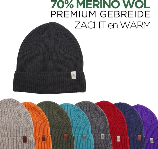Norfolk - 70% Merino wol Muts - Premium Gebreide Muts - Wintersport Muts - Zwart - Norwick